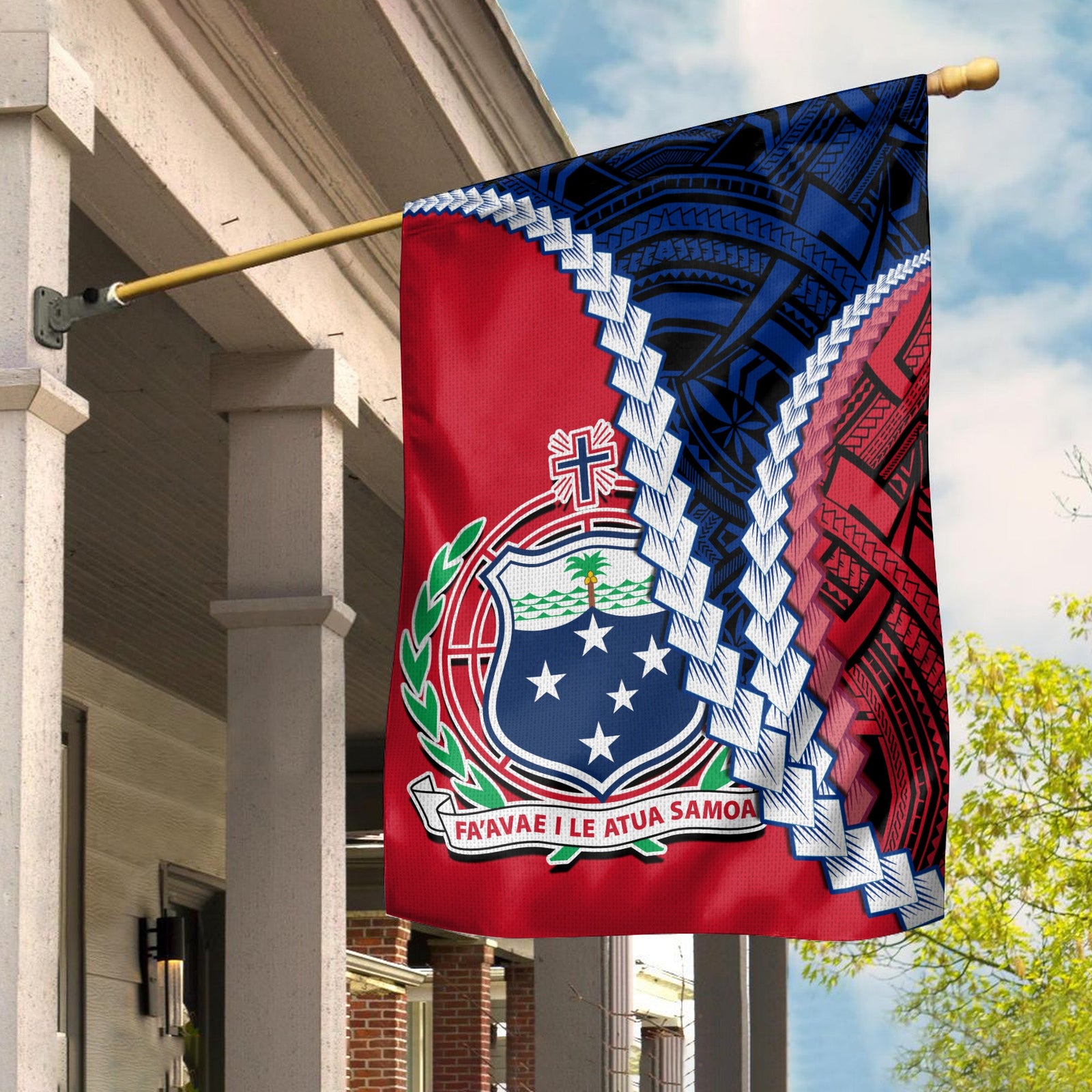 Samoa Flag Samoan Coat Of Arms Polynesian Ver.05 LT14 House Flag - Polynesian Pride