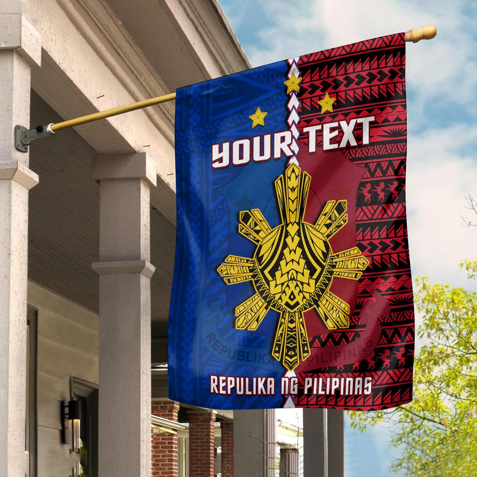 (Custom Personalised) Philippines Flag Pilipinas Sun Mix Polynesian Pattern LT14 House Flag - Polynesian Pride