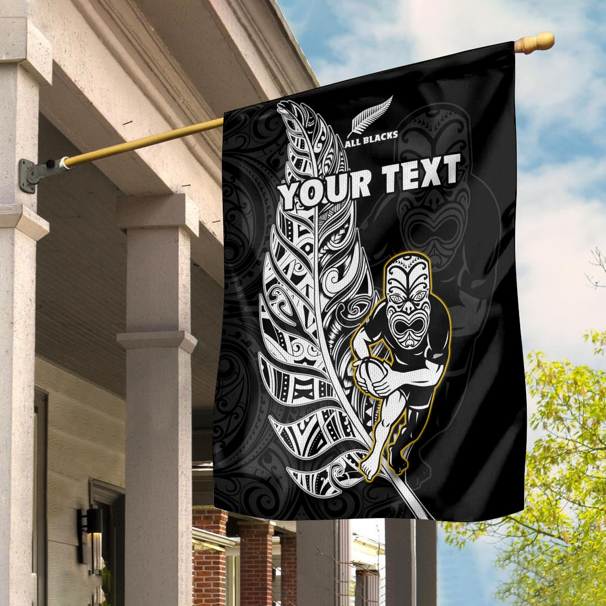 (Custom Personalised) New Zealand 2022 Rugby Flag All Black Silver Fern Maori Pattern Version Black LT14 House Flag - Polynesian Pride