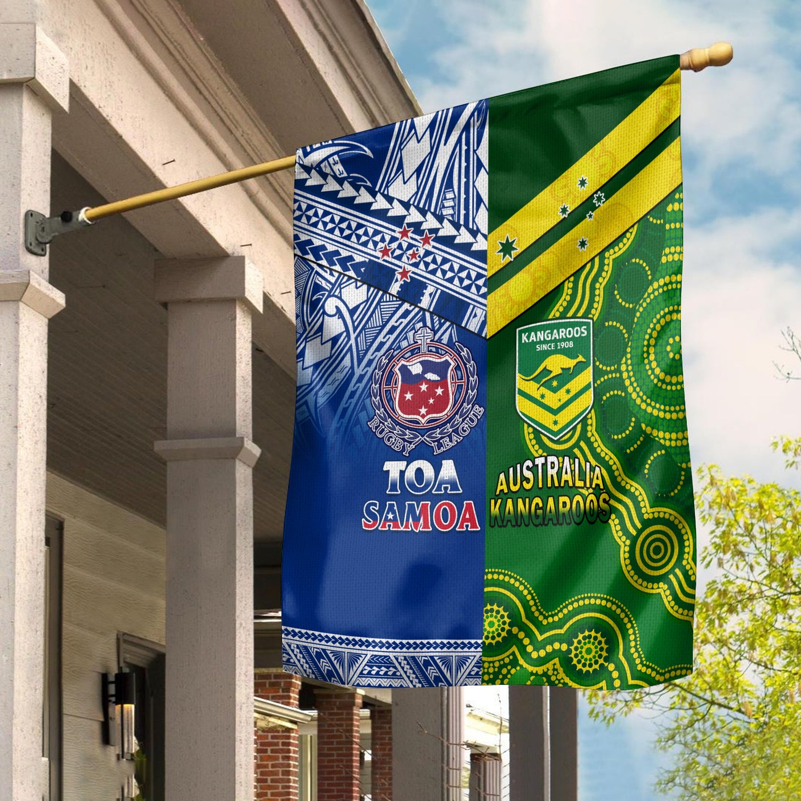 Samoa Rugby and Australia Rugby Flag Toa Samoa Mix Kangaroos Pacific LT14 House Flag - Polynesian Pride