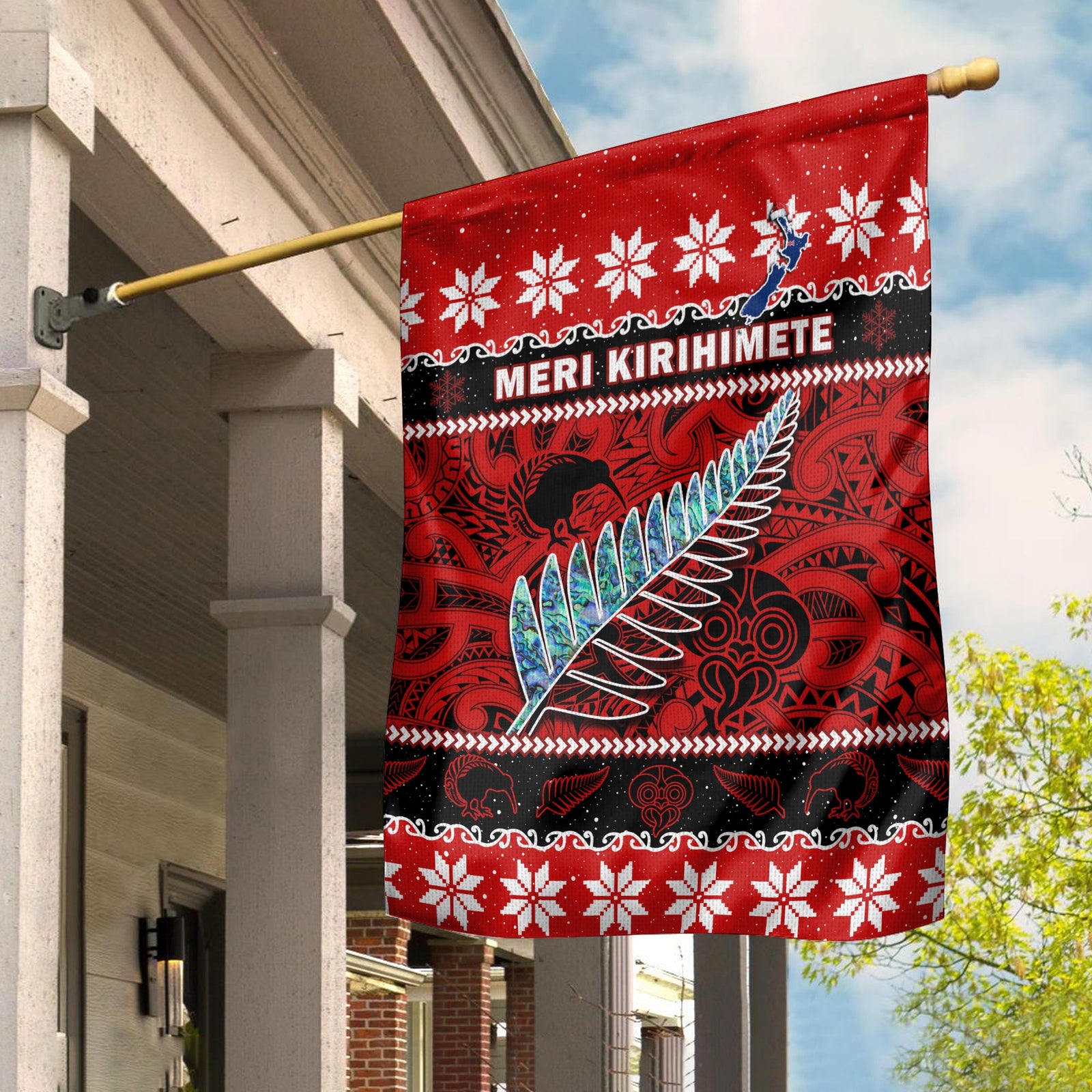 New Zealand Christmas Flag Paua Shell Silver Fern Meri Kirihimete LT14 House Flag - Polynesian Pride