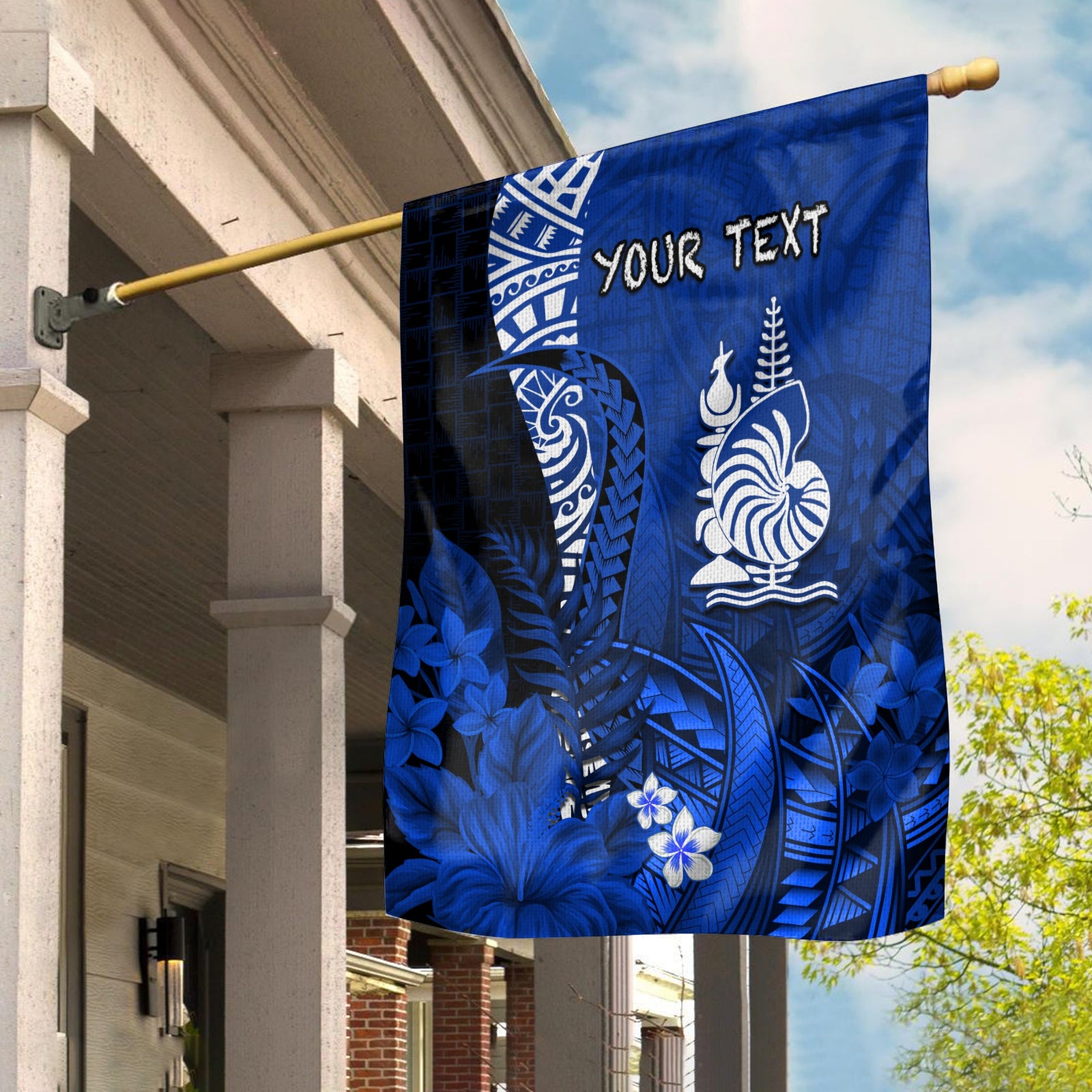 (Custom Personalised) New Caledonia Flag Nautilus Blue Polynesian Hibiscus LT13 House Flag - Polynesian Pride