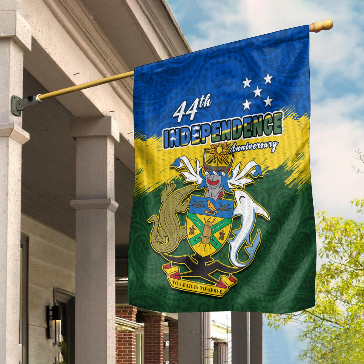 Solomon Islands Flag Happy 44th Independence Anniversary Polynesian Pattern LT14 House Flag - Polynesian Pride