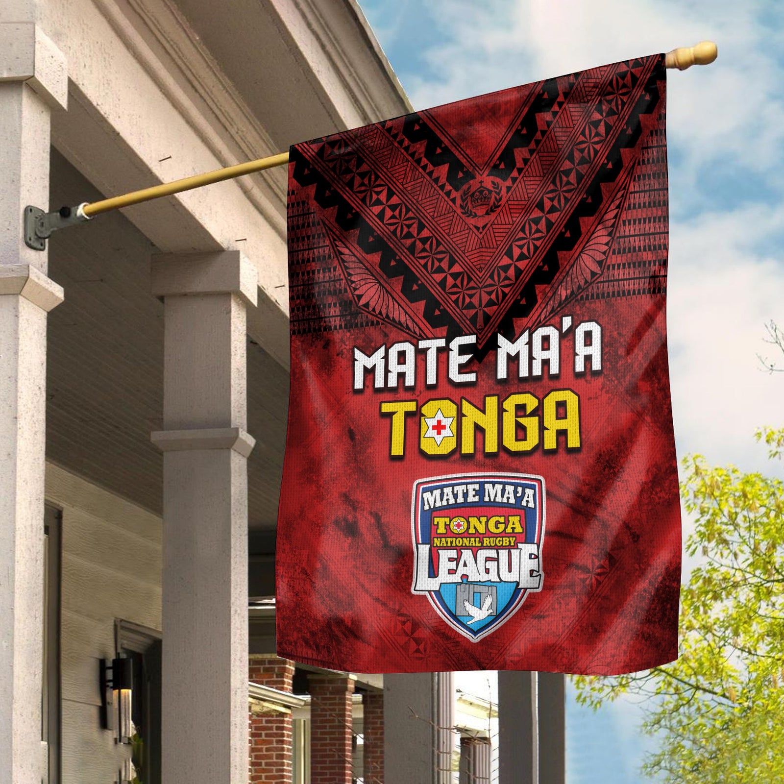Tonga Rugby MMT Flag Ngatu Mate Maa Tonga Grunge LT13 House Flag - Polynesian Pride