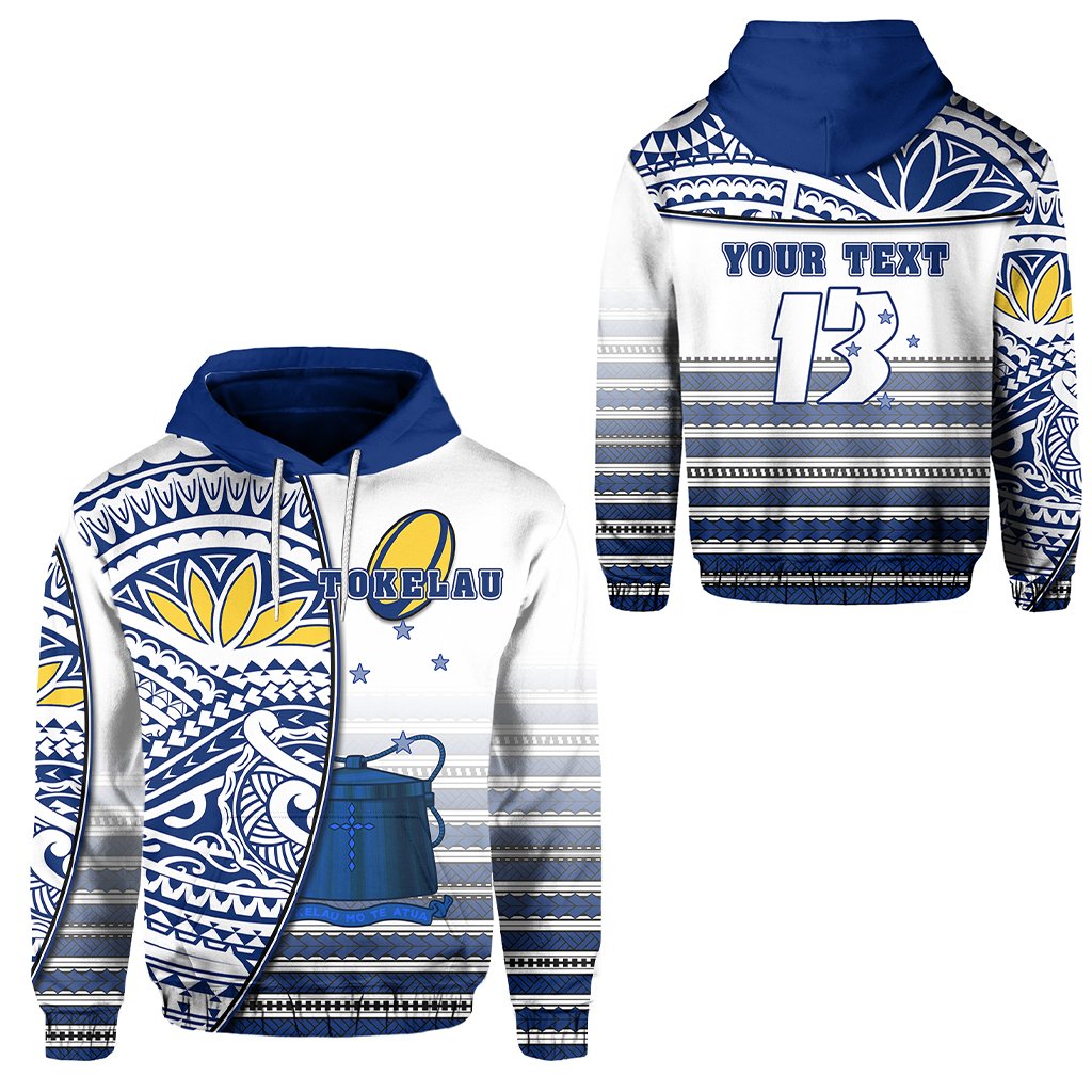 Custom Tokelau Rugby Hoodie Special Custom Text and Number Unisex Blue - Polynesian Pride