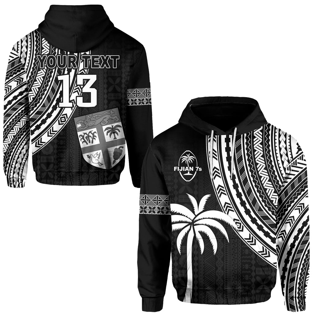 Custom Fiji Rugby Sevens Hoodie Fijian 7s Tapa Polynesian Custom Text and Number LT13 Unisex Black - Polynesian Pride