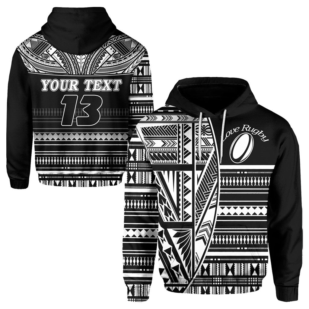 Custom Polynesian Rugby Hoodie With Love Custom Text and Number Unisex Black - Polynesian Pride