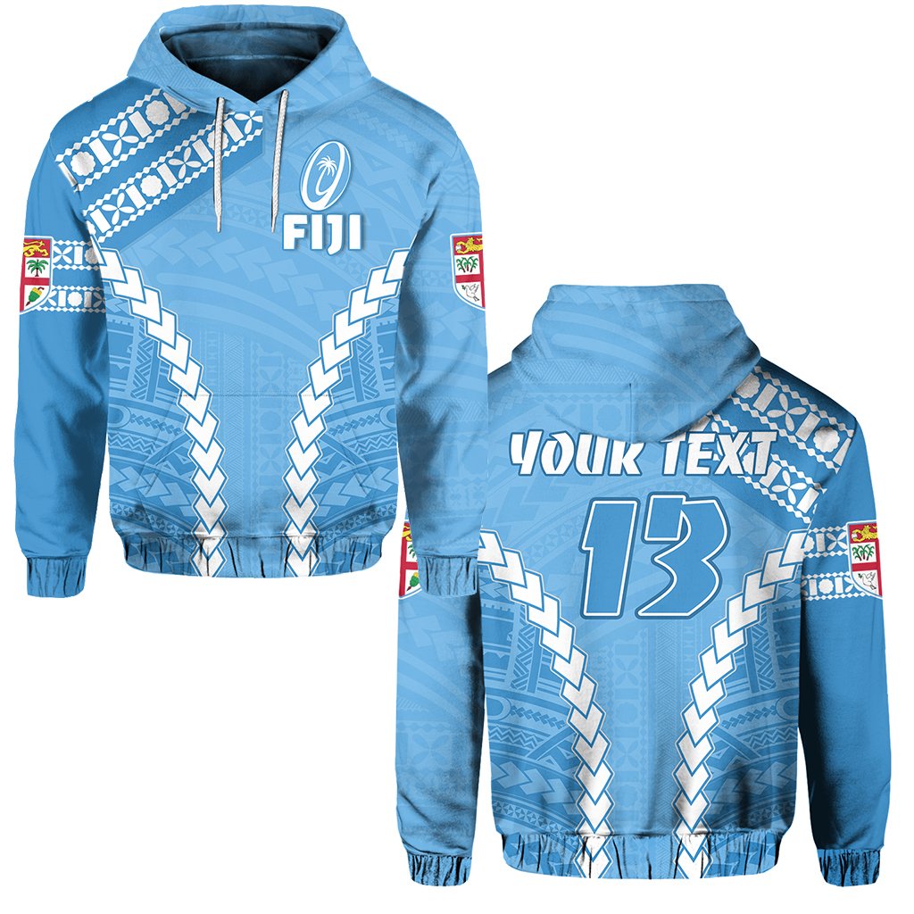 Custom Fiji Rugby Hoodie Fresh Version Blue Custom Text and Number Unisex Blue - Polynesian Pride