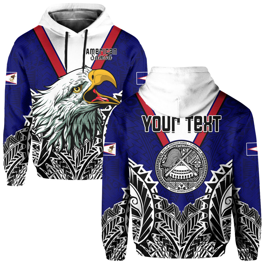 Custom American Samoa Hoodie Bald Eagle Mix Polynesian LT13 Pullover Hoodie Blue - Polynesian Pride