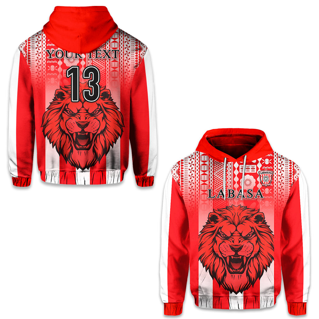 Custom Football LABASA FA Hoodie Red Lion Fiji Custom Text and Number LT13 Unisex Red - Polynesian Pride