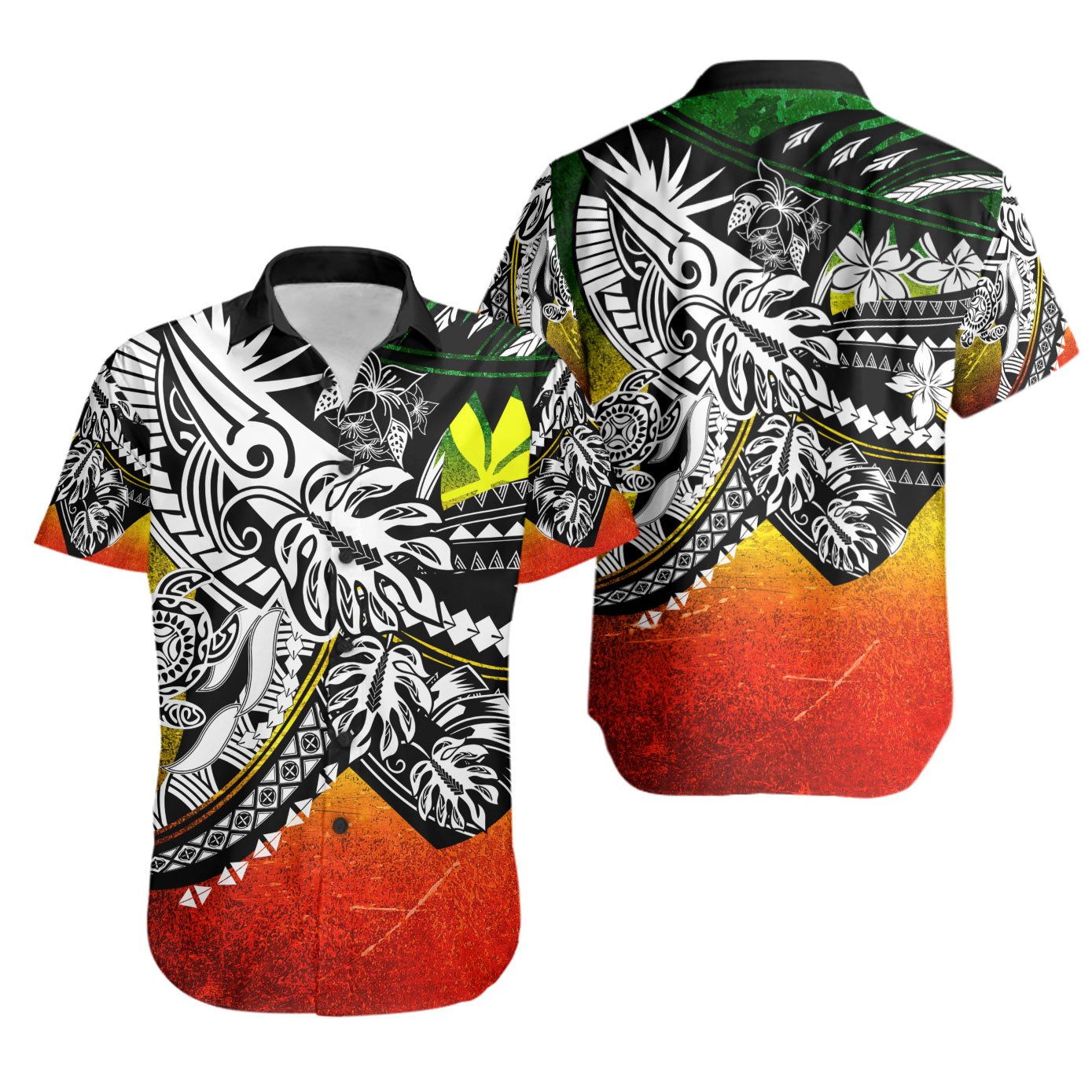 Hawaii Shirt - Tribal Jungle Pattern Reggae Color Unisex Reggae - Polynesian Pride