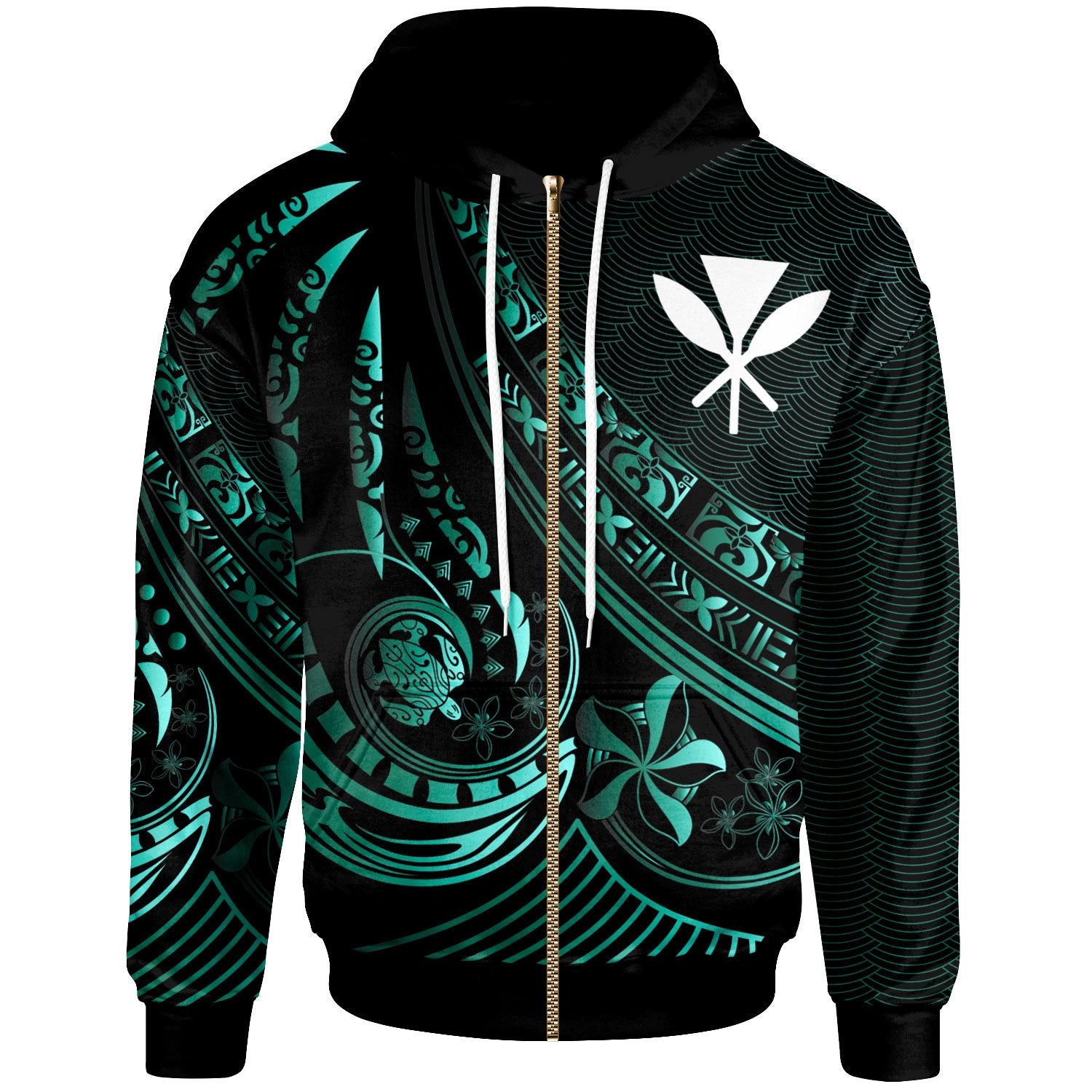 Hawaii Zip Hoodie The Flow of The Ocean Unisex Green - Polynesian Pride