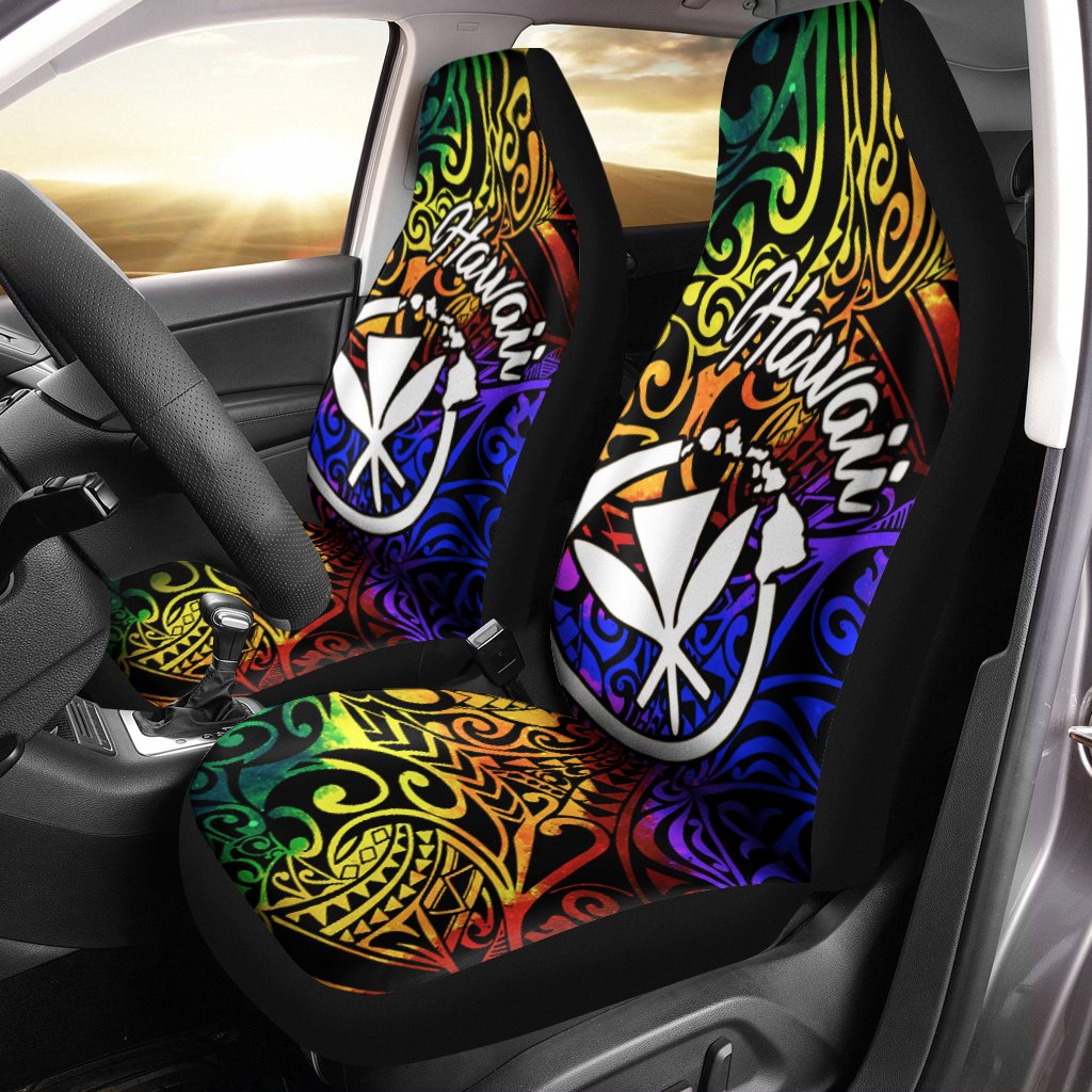 Hawaii Car Seat Covers - Rainbow Polynesian Pattern Universal Fit Rainbow - Polynesian Pride