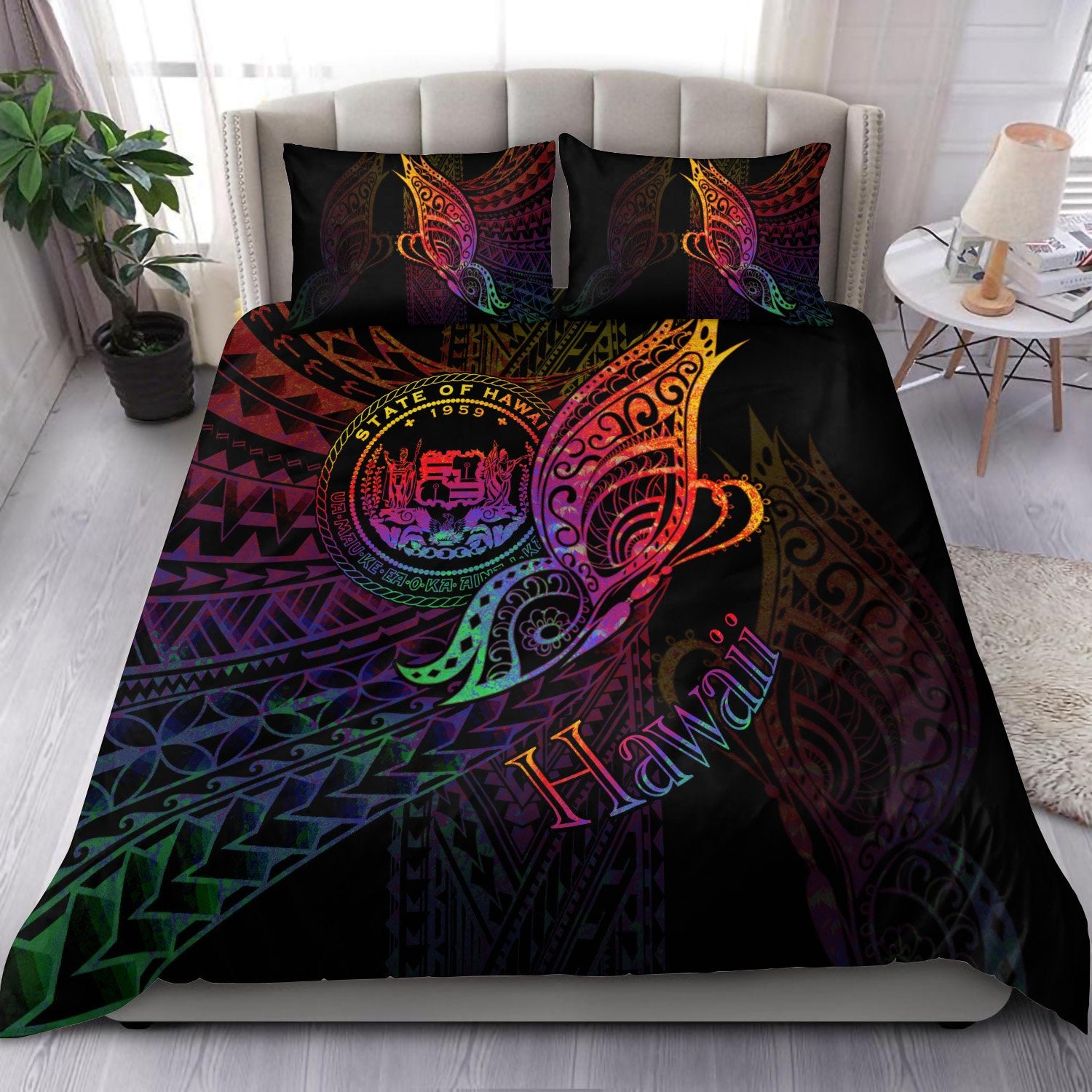 Hawaii Bedding Set - Butterfly Polynesian Style Black - Polynesian Pride