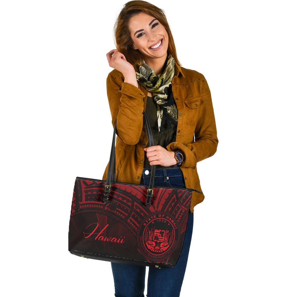 Hawaii Leather Tote - Red Color Cross Style Black - Polynesian Pride