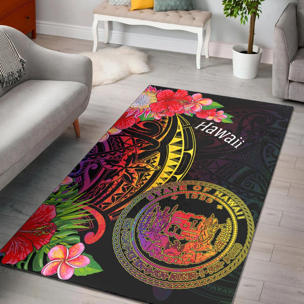 Hawaii Area Rug - Tropical Hippie Style Black - Polynesian Pride