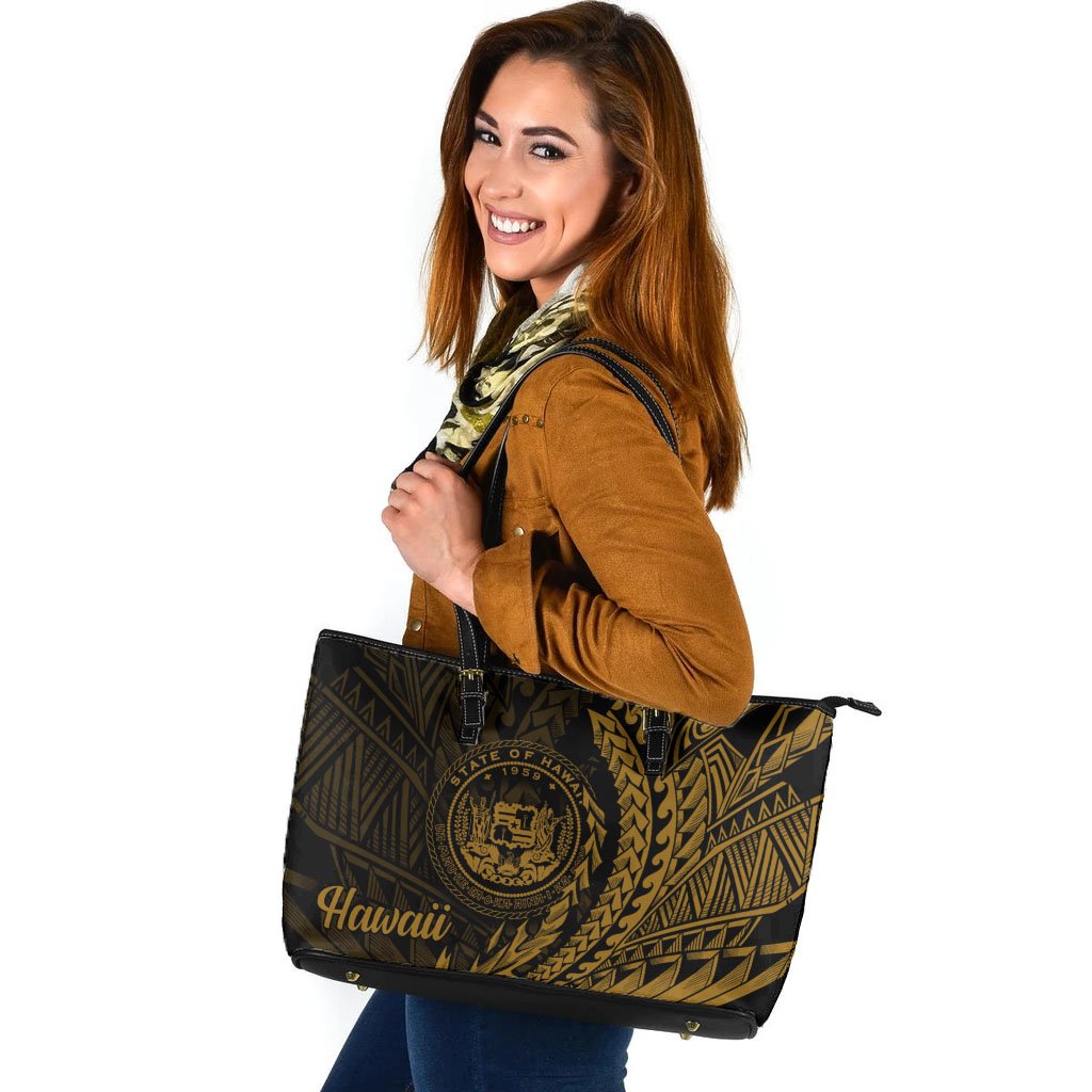 Hawaii Leather Tote - Wings Style Black - Polynesian Pride