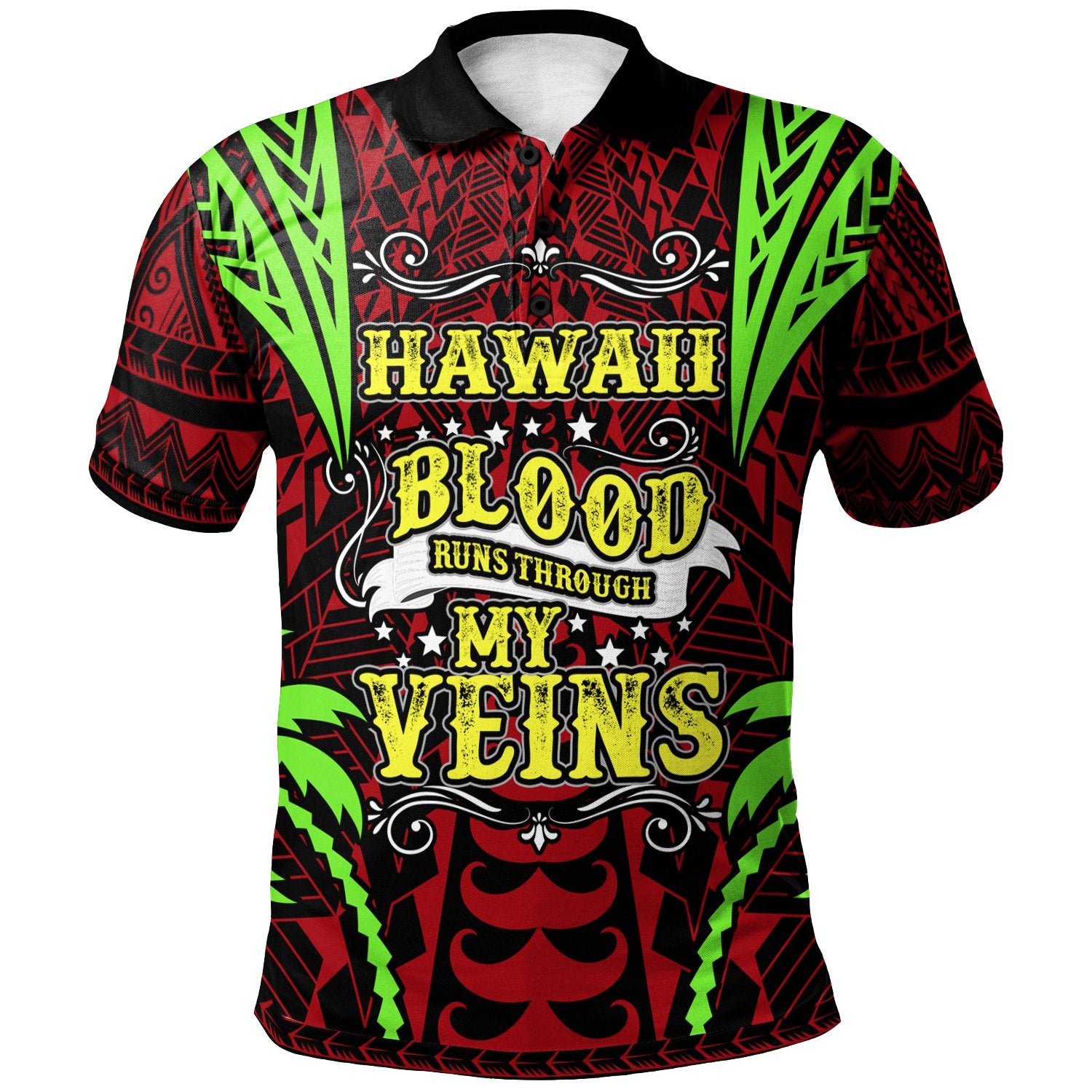 Hawaii Polo Shirt Blood Runs Through My Veins Style Flag Unisex Red - Polynesian Pride