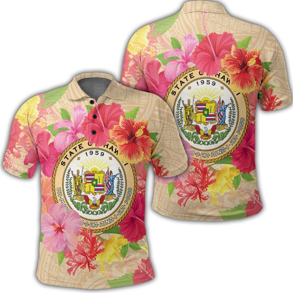 Hawaii Coat Of Arm Hibiscus Polo Shirt Unisex Black - Polynesian Pride