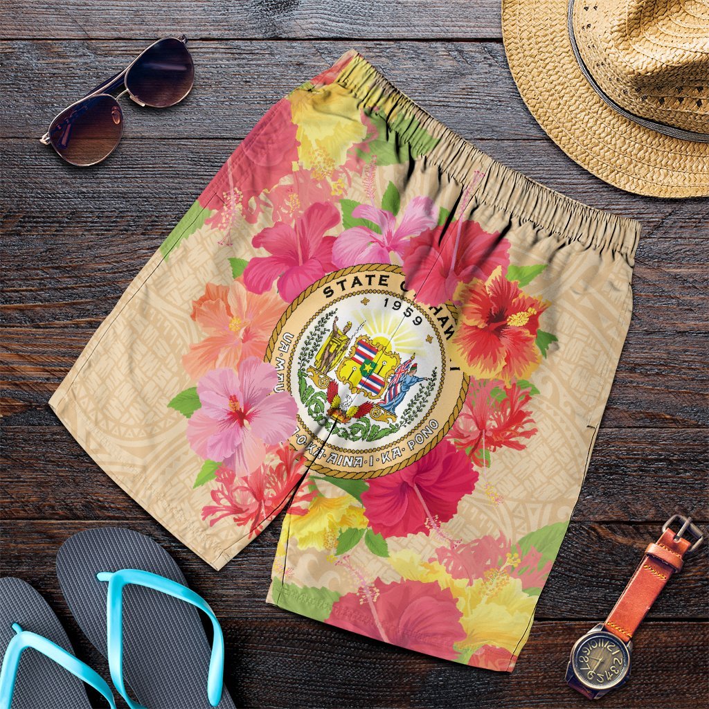 Hawaii Coat Of Arm Hibiscus Men's Shorts - AH Art - Polynesian Pride