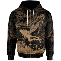 Hawaii Custom Personalized Zip up Hoodie Scuba Diving With Turtle Unisex Gold - Polynesian Pride