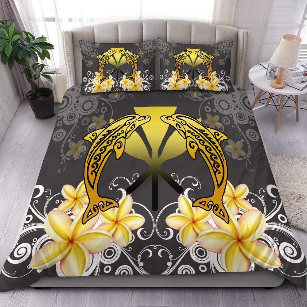 Hawaii Kanaka Dolphin Yellow Plumeria Polynesian Bedding Set - Bustling Style - AH Yellow - Polynesian Pride