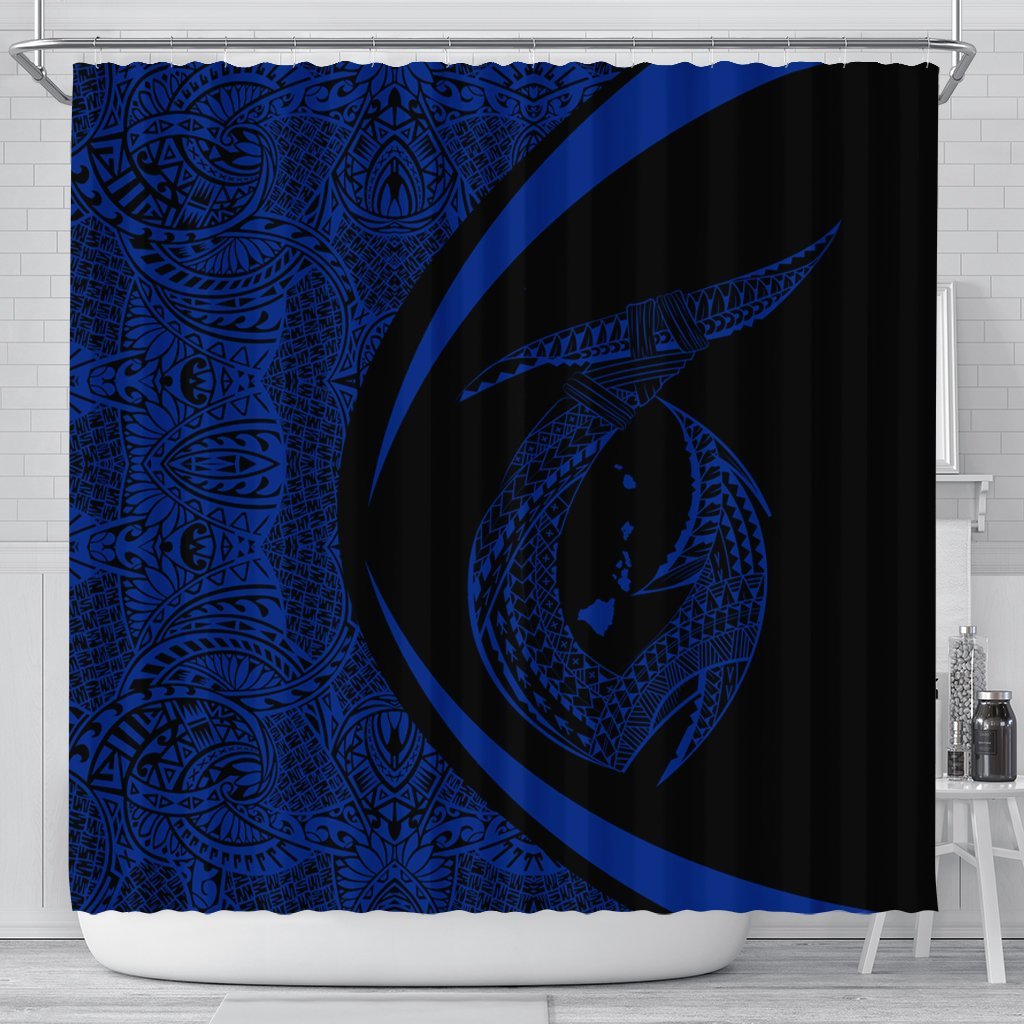 Hawaii Fish Hook Polynesian Shower Curtain - Circle Style Blue - AH 177 x 172 (cm) Black - Polynesian Pride