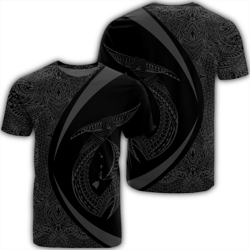 Hawaii Fish Hook Polynesian T Shirt Circle Style Gray Unisex Black - Polynesian Pride