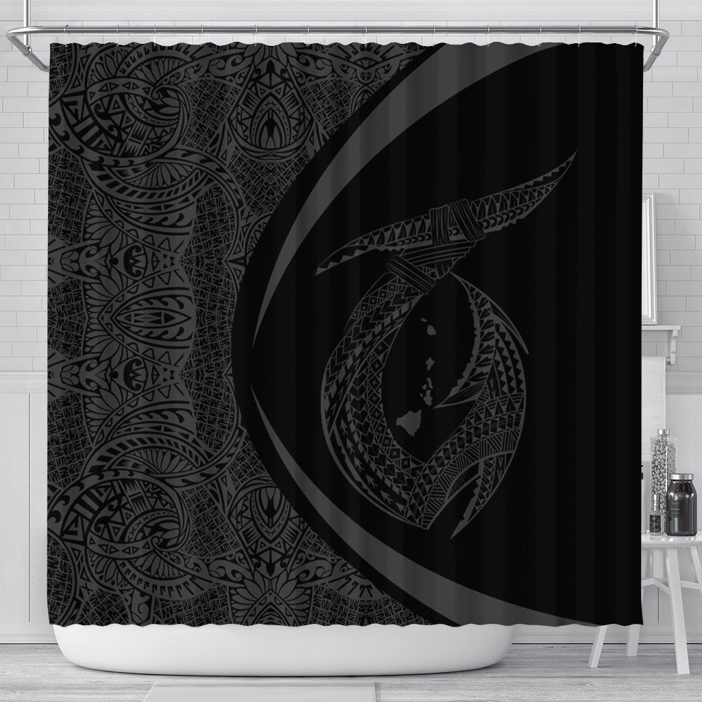 Hawaii Fish Hook Polynesian Shower Curtain - Circle Style Gray - AH 177 x 172 (cm) Black - Polynesian Pride