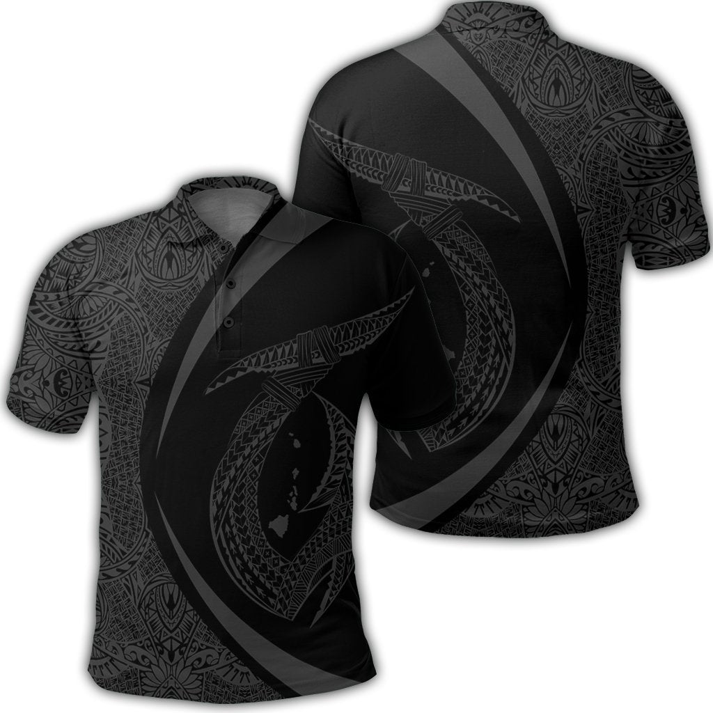 Hawaii Fish Hook Polynesian Polo Shirt Circle Style Gray Black - Polynesian Pride