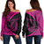 Hawaii Fish Hook Polynesian Women's Off Shoulder Sweater - Circle Style Pink - AH Black - Polynesian Pride