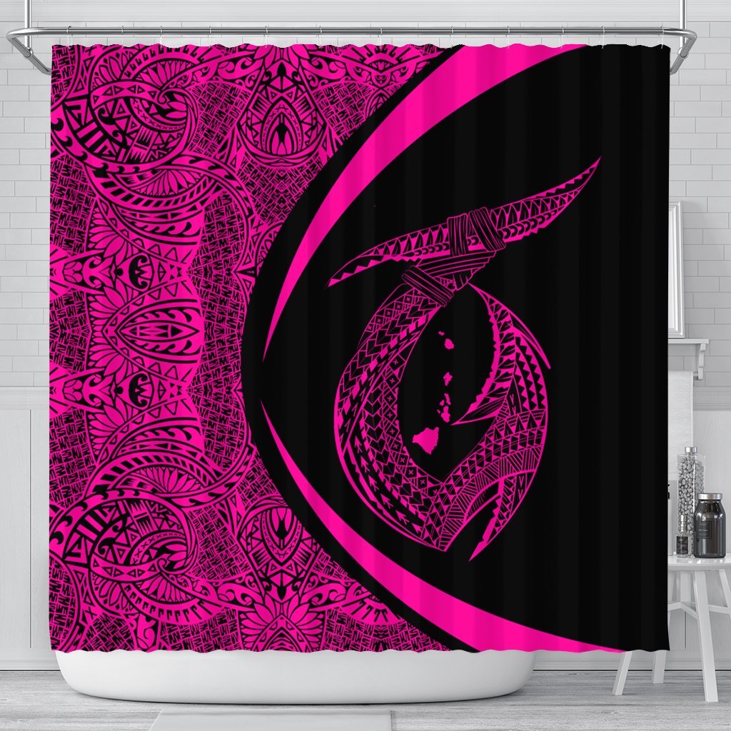 Hawaii Fish Hook Polynesian Shower Curtain - Circle Style Pink - AH 177 x 172 (cm) Black - Polynesian Pride