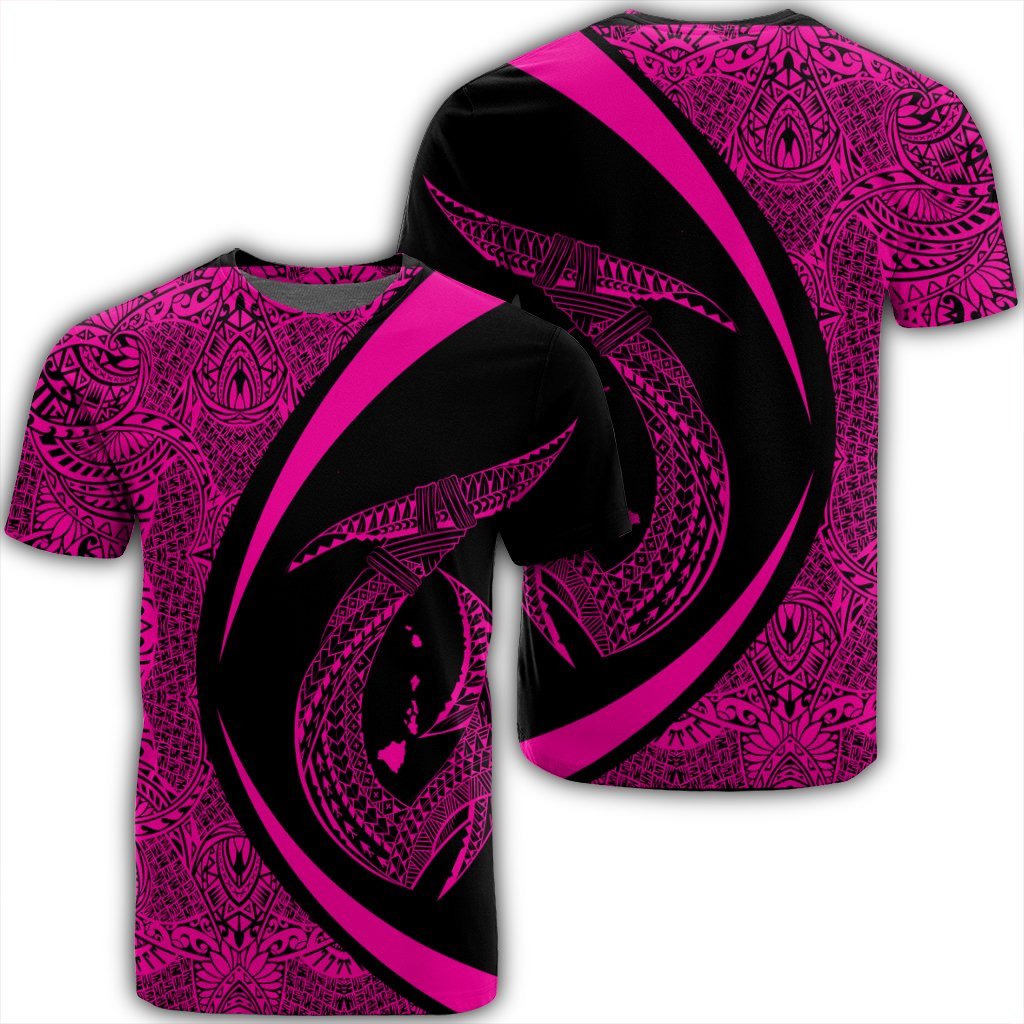 Hawaii Fish Hook Polynesian T Shirt Circle Style Pink Unisex Black - Polynesian Pride