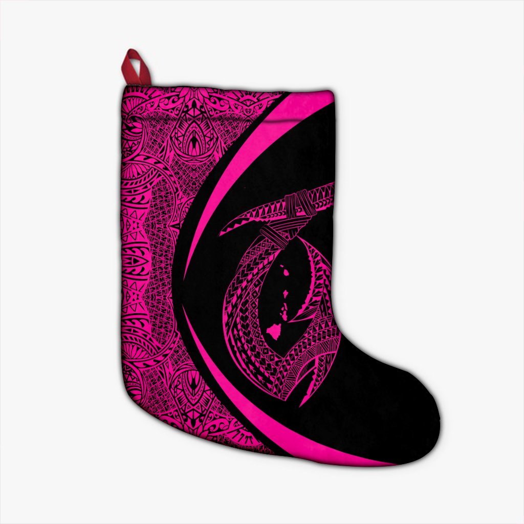 Hawaii Fish Hook Polynesian Christmas Stocking - Circle Style Pink - AH Christmas Stocking 26 X 42 cm Black - Polynesian Pride