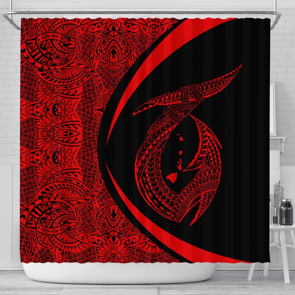 Hawaii Fish Hook Polynesian Shower Curtain - Circle Style Red - AH 177 x 172 (cm) Black - Polynesian Pride