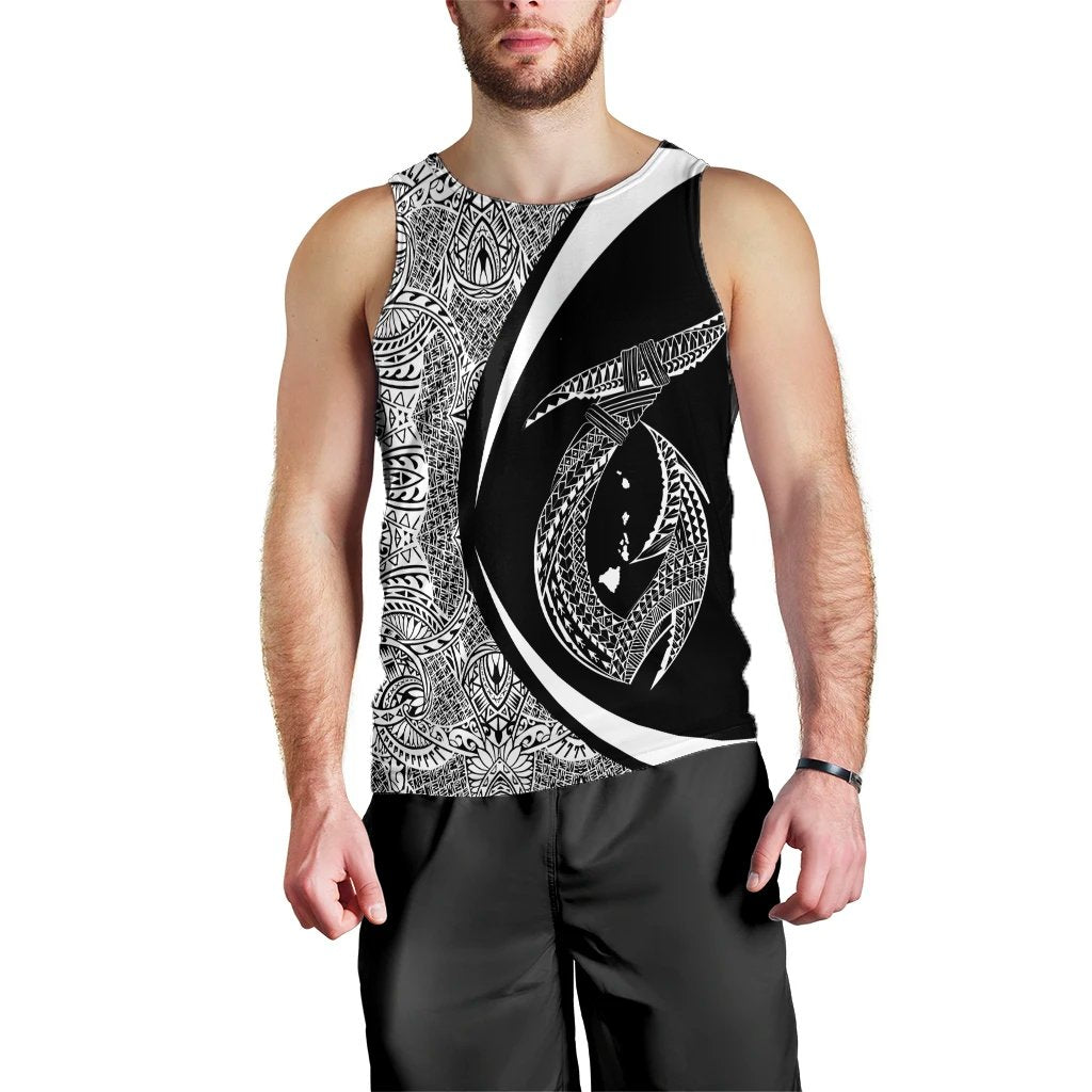 Hawaii Fish Hook Polynesian Tank Top - Circle Style White - AH Black - Polynesian Pride