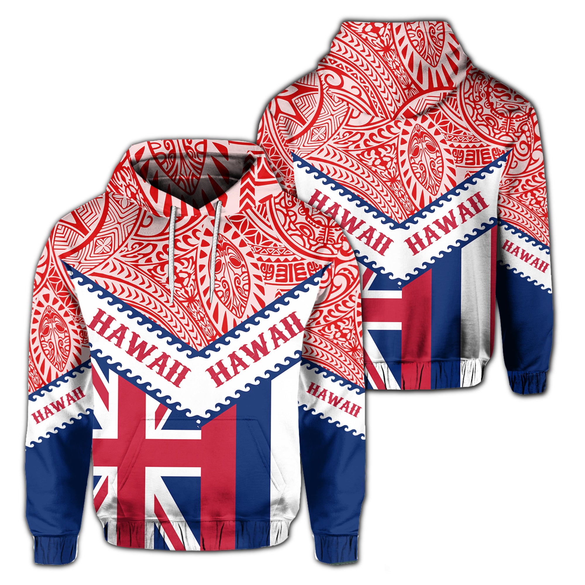 Hawaii Flag Hoodie Mit Style Unisex Red - Polynesian Pride