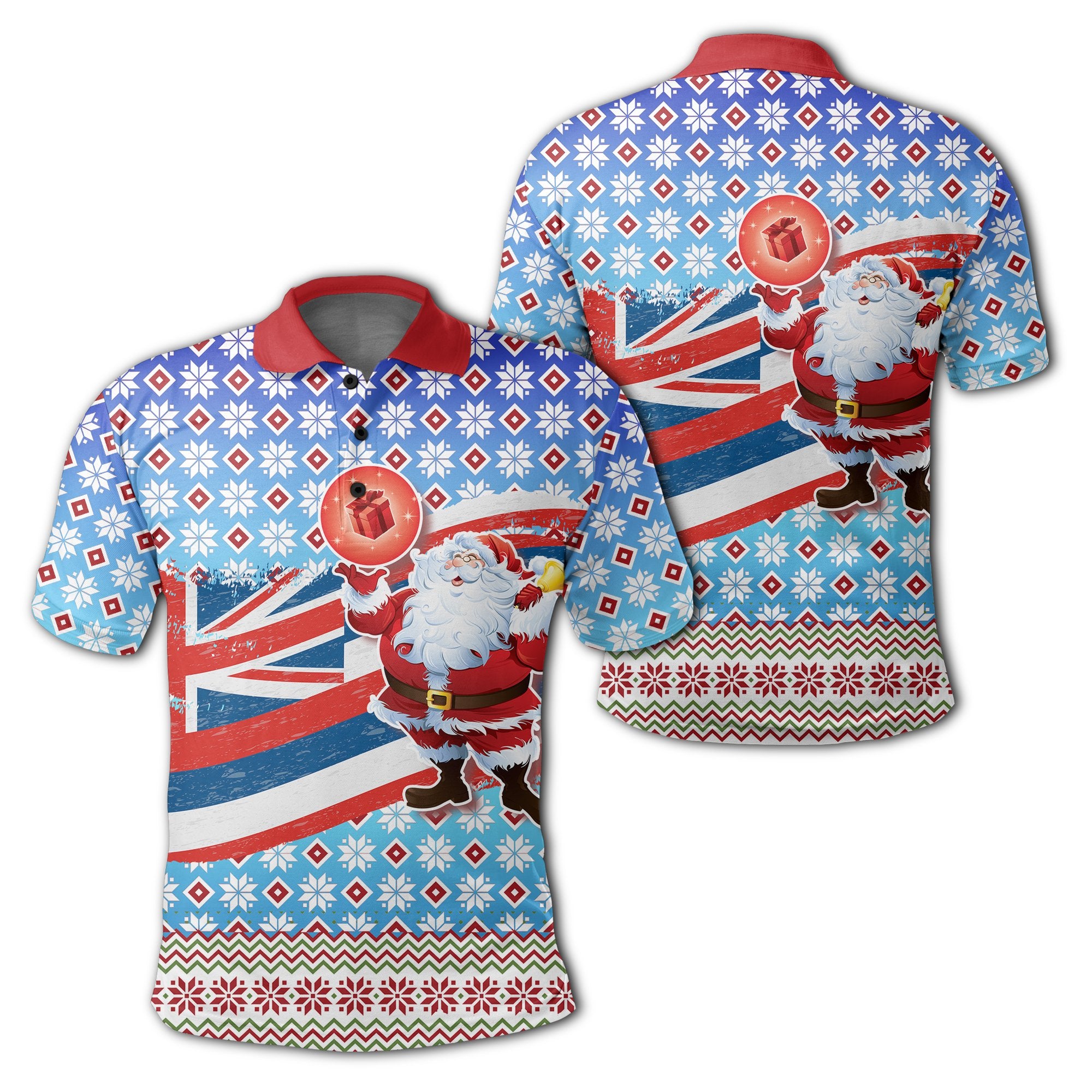 Hawaii Flag Santa Claus Pattern Christmas Polo Shirt Noel Style Unisex Blue - Polynesian Pride