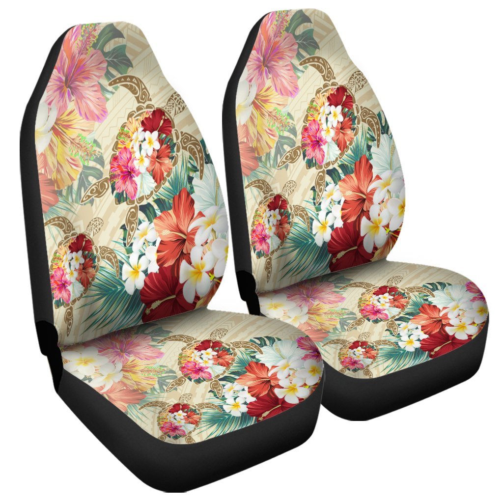 Hawaii Floral Turtle Car Seat Covers - Beige - AH Universal Fit Black - Polynesian Pride