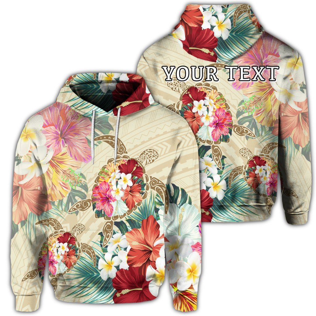 Custom Hawaii Floral Turtle Hoodie Beige Unisex Art - Polynesian Pride