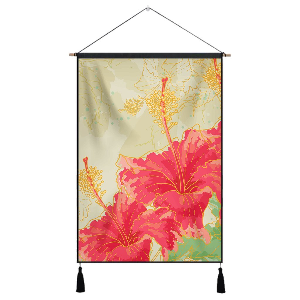 Hawaii Flower Hibiscus Hanging Poster - AH Hanging Poster Cotton And Linen - Polynesian Pride