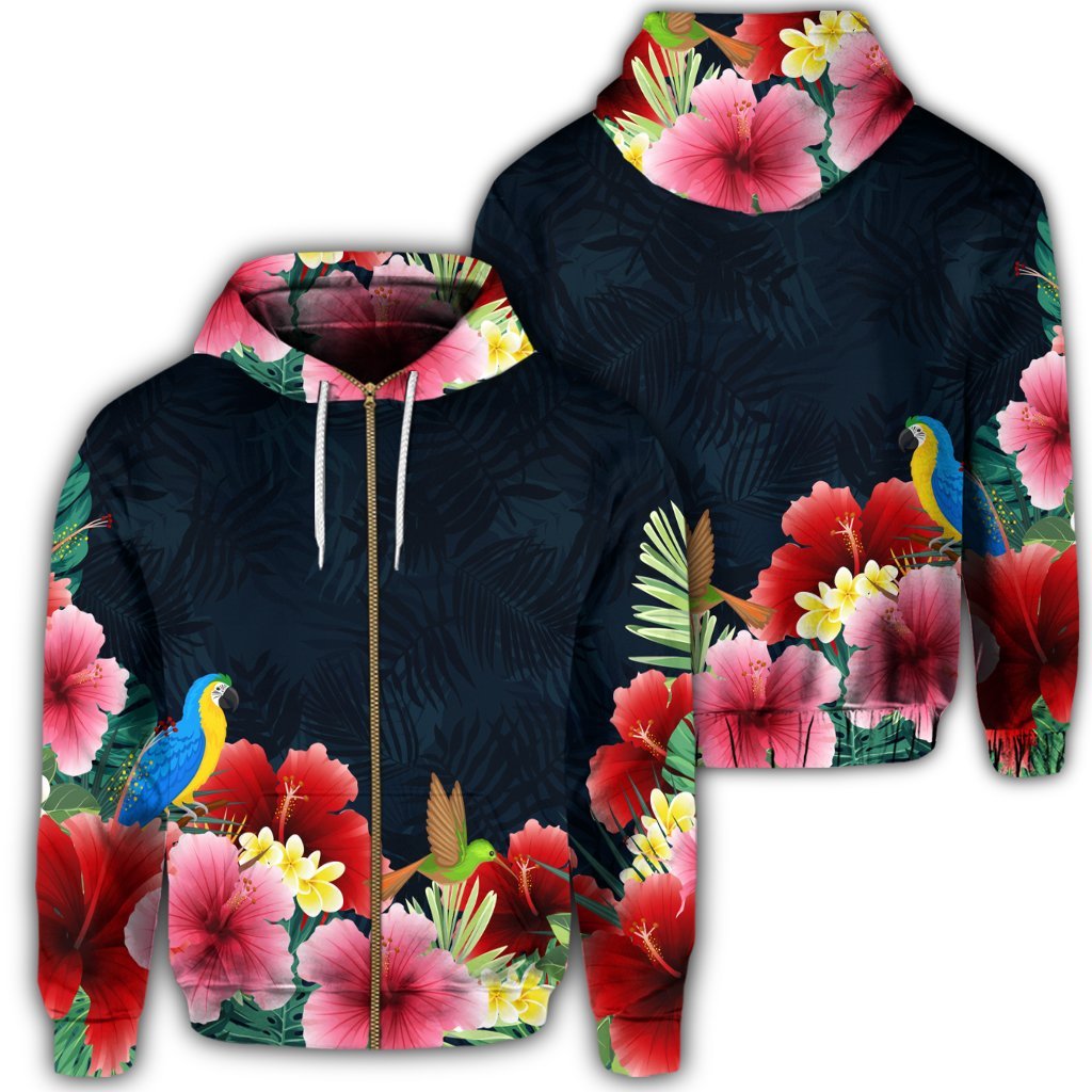 Hawaii Forest Hibiscus Zip Hoodie Unisex Art - Polynesian Pride