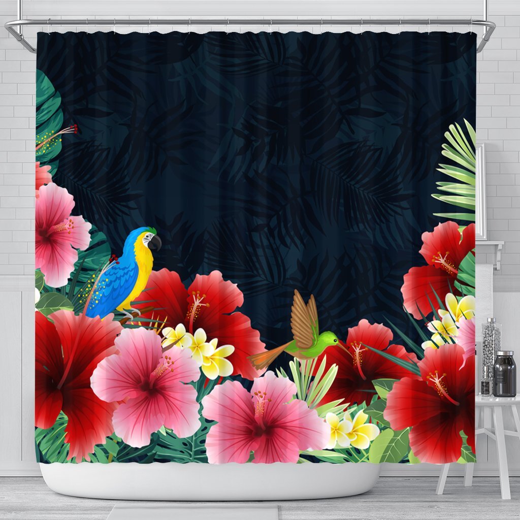 Hawaii Forest Hibiscus Shower Curtain - AH 177 x 172 (cm) Black - Polynesian Pride