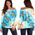 Hawaii Fresh Beach Turtle Plumeria Women's Off Shoulder Sweater - AH - Brian Style Black - Polynesian Pride