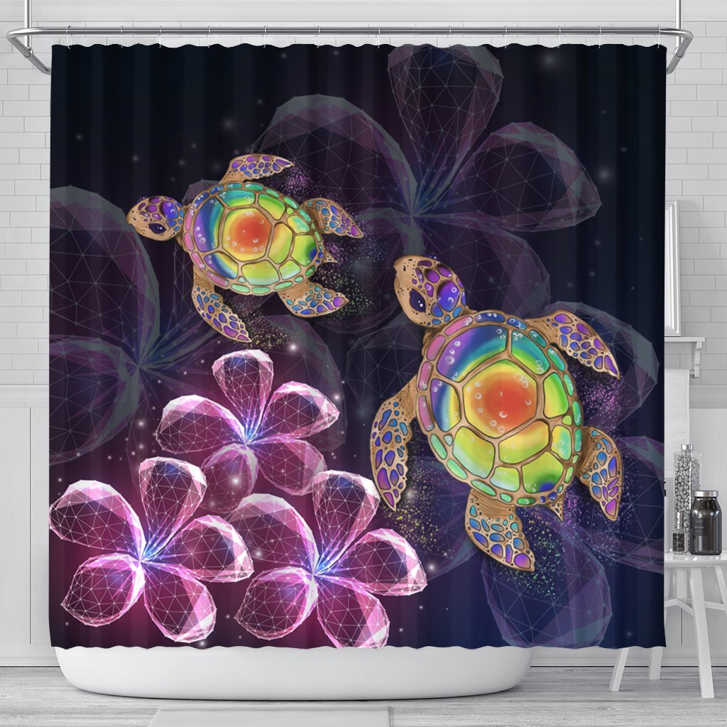 Hawaii Galaxy Turtle Hibiscus Shower Curtain - AH 177 x 172 (cm) Black - Polynesian Pride