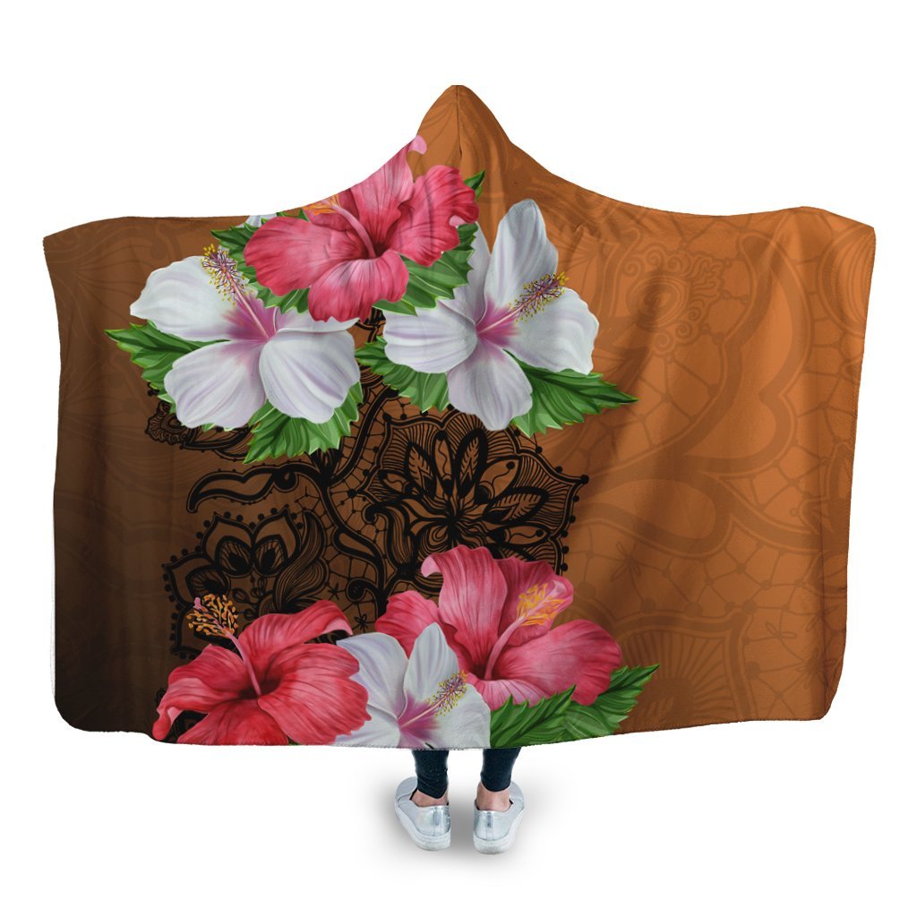 Hawaii Hibiscus Flower Polynesia Hooded Blanket - AH Hooded Blanket White - Polynesian Pride