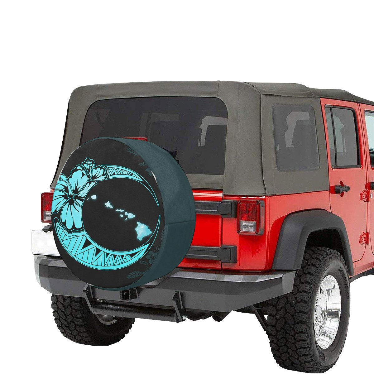 Hawaii Hibiscus Map On The Moon Turquoise Spare Tire Cover AH - Polynesian Pride