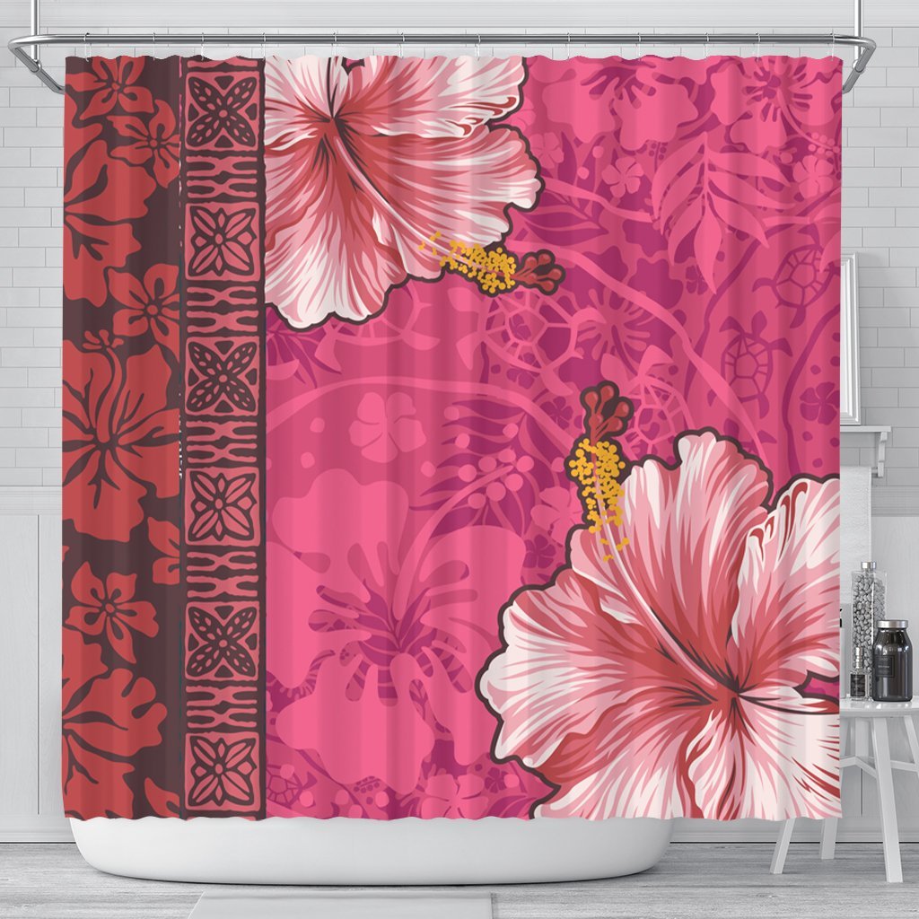 Hawaii Hibiscus Pattern Shower Curtain - AH 177 x 172 (cm) Black - Polynesian Pride