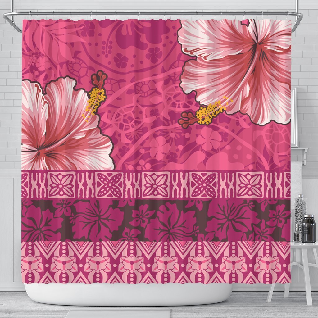 Hawaii Hibiscus Pattern Shower Curtain - Ver 2 - AH 177 x 172 (cm) Black - Polynesian Pride