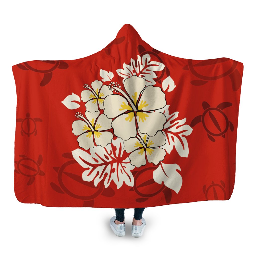 Hawaii Hibiscus Polynesian Hooded Blanket - AH Hooded Blanket White - Polynesian Pride